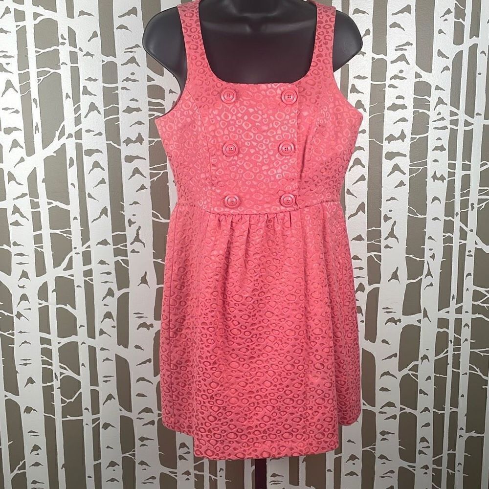 Kensie Leopard Print Tapestry Empire Waist Mini Dress M Coral Pink